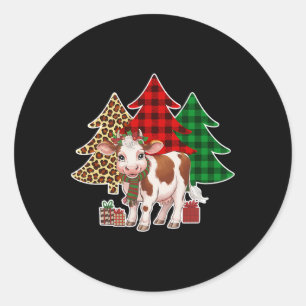 Pegatina Redonda Divertido árbol de navidad de vacas navideñas navi