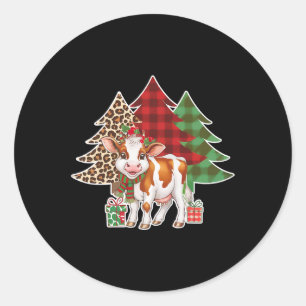 Pegatina Redonda Divertido árbol de navidad de vacas navideñas navi