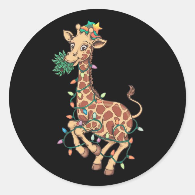 Pegatina Redonda Divertido árbol de Navidad Giraffe Lover Regalo Lo (Anverso)