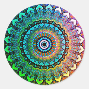 Pegatina Redonda Divertido arcoiris y corazón Mandala