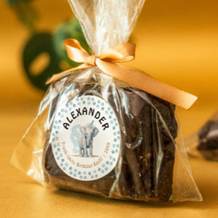 Pegatina Redonda Divertido azul elefante cachorro jungla acuarela