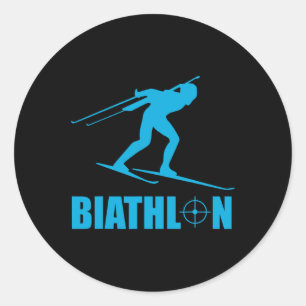 Pegatina Redonda Divertido Biatlón blanco Deportivo Atacando Sk