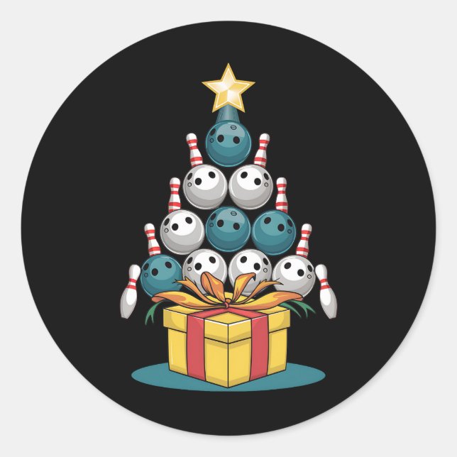 Pegatina Redonda Divertido Bowny Tree navideño ilumina regalos de N (Anverso)