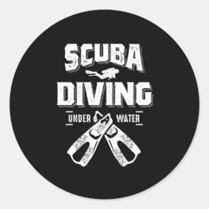 Pegatina Redonda Divertido Buceo En Camiseta Para Buceadores