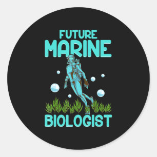 Pegatina Redonda Divertido buceo Scuba Dive Biología Futuro Marina