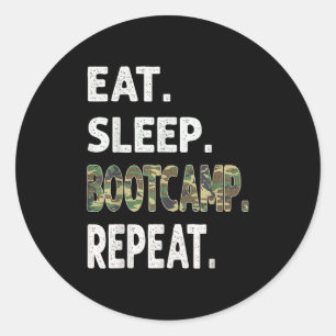 Pegatina Redonda Divertido Camo Comer Dormir Bootcamp Repetir Camuf