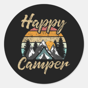 Pegatina Redonda Divertido Camping Senderismo Lover Presenta Feliz 