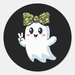 Pegatina Redonda Divertido camuflaje de Halloween Camo Ghost Hello 