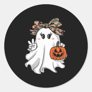 Pegatina Redonda Divertido camuflaje de Halloween Camo Ghost Hello