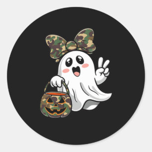 Pegatina Redonda Divertido camuflaje de Halloween Camo Ghost Hello