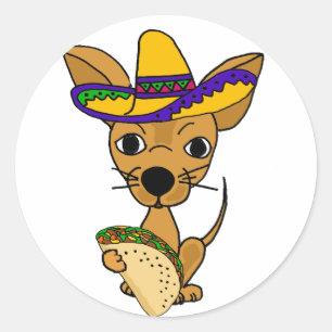 Pegatina Redonda Divertido Chihuahua comiendo Personalizado Taco