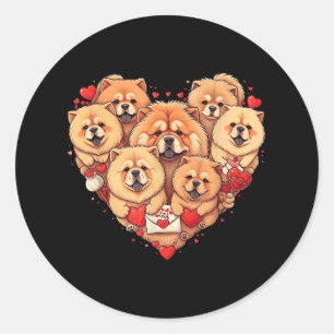 Pegatina Redonda Divertido Chow Chow Corazón Valentine Chow Chow Mu