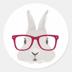 Pegatina Redonda Divertido conejito de Pascua Hipster con gafas de