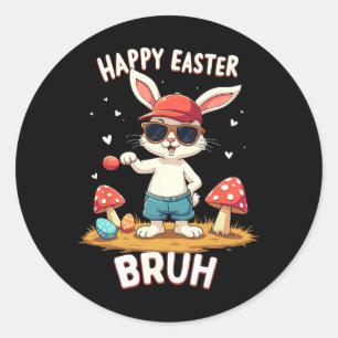 Pegatina Redonda Divertido conejo Dabbing Feliz Pascua Bruh