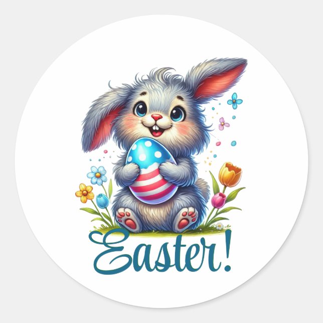 Pegatina Redonda Divertido conejo de Pascua (Anverso)