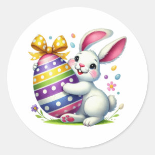 Pegatina Redonda Divertido conejo de Pascua