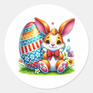 Pegatina Redonda Divertido conejo de Pascua