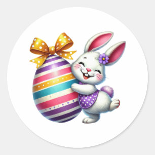 Pegatina Redonda Divertido conejo de Pascua