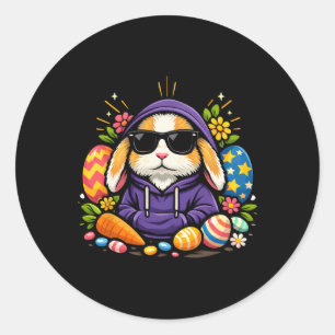 Pegatina Redonda Divertido conejo de Pascua American Fuzzy Lop