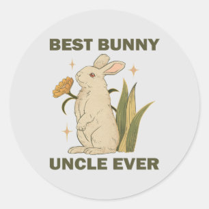 Pegatina Redonda Divertido conejo, mejor tío conejito, conejito ama