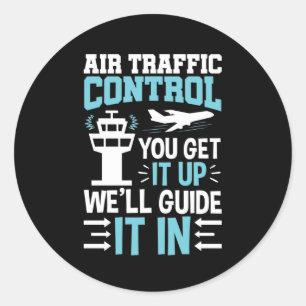 Pegatina Redonda Divertido control de tráfico aéreo que se obtiene