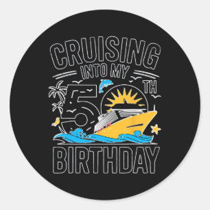Pegatina Redonda Divertido Crucero hacia mis 50 Cumpleaños Mediterr