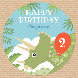 Pegatina Redonda Divertido cumpleaños Dinosaur Triceratops Nombre p