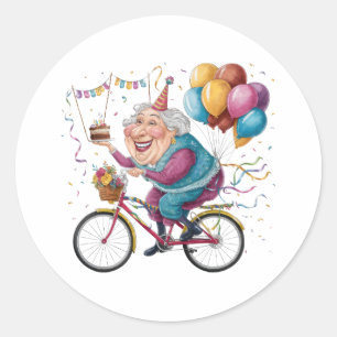 Pegatina Redonda Divertido Cumpleaños Feliz Abuela Regalo Ciclismo