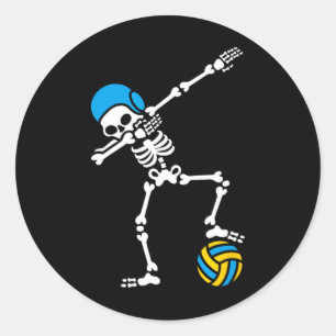 Pegatina Redonda Divertido Dab Dabbing Skeleton Water Polo Hallowee