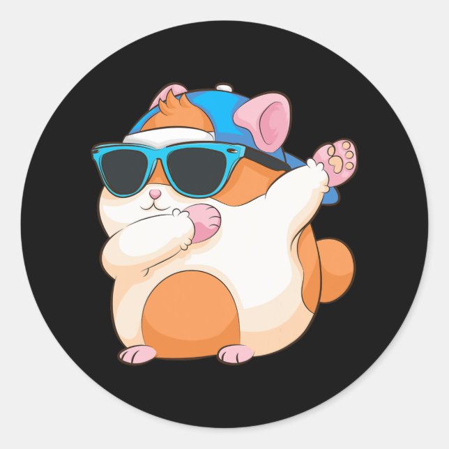 Pegatina Redonda Divertido Dabbing Hamster Funny Dab Dance Pose P (Anverso)