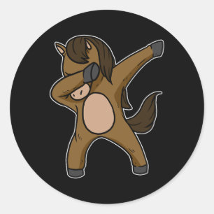 Pegatina Redonda Divertido Dabbing Horse Dab Dance montando Horseck