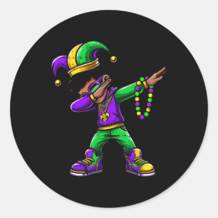 Pegatina Redonda Divertido Dabbing Mardi Gras Para Black Boy Set Je