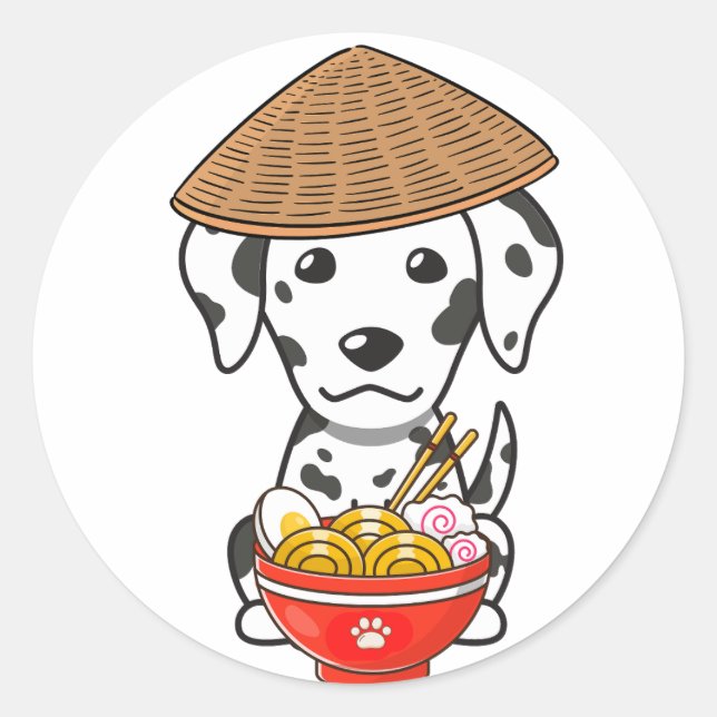 Pegatina Redonda Divertido dalmatiano come fideos (Anverso)
