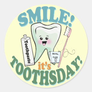 Pegatina Redonda Divertido dentista higienista dental