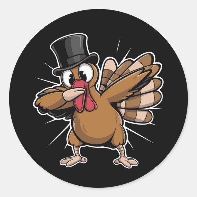 Pegatina Redonda Divertido Día de Acción de Gracias Dabbing Turkey  (Anverso)