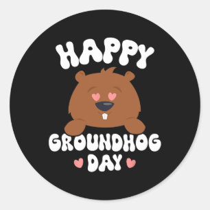 Pegatina Redonda Divertido Día Feliz de la Groundhog 2025 3