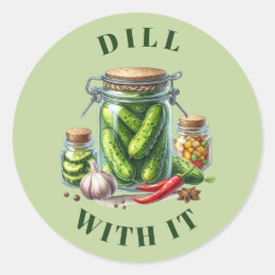 Pegatina Redonda Divertido Dill Con It Pickle Jar