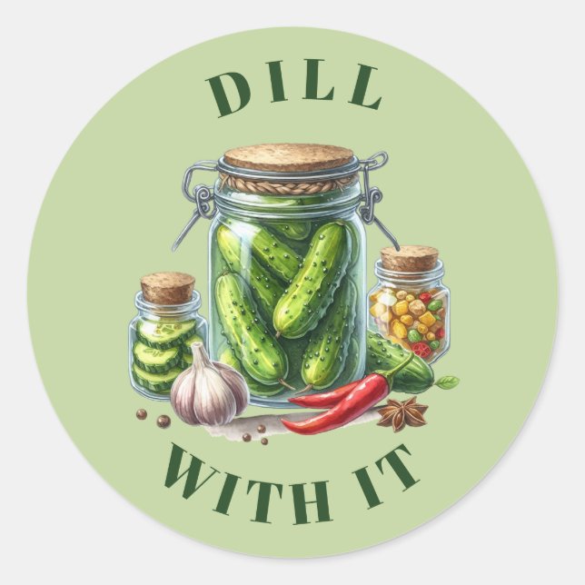 Pegatina Redonda Divertido Dill Con It Pickle Jar (Anverso)