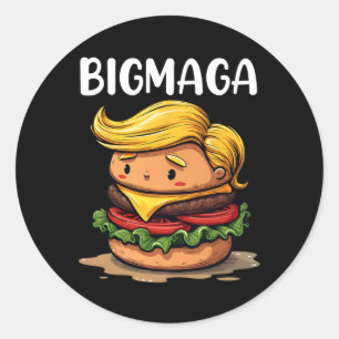 Pegatina Redonda Divertido Donald Trump haciendo hamburguesas de bo