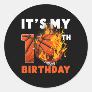 Pegatina Redonda Divertido es mi décimo cumpleaños, básquetbol de 1