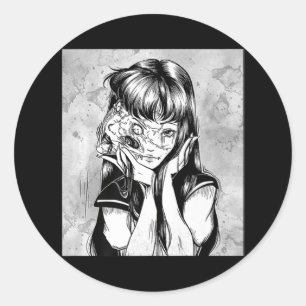 Pegatina Redonda Divertido espeluznante horror Manga Anime Woman Oy