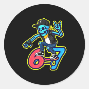 Pegatina Redonda Divertido esqueleto skater 67 Meme Patinaje retro