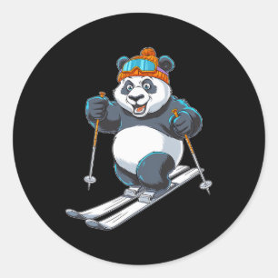 Pegatina Redonda Divertido esquí Panda Personalizado Deportes de in