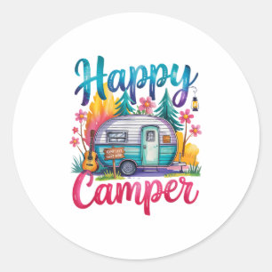 Pegatina Redonda Divertido Feliz Campista Ropa de Camping Remolque