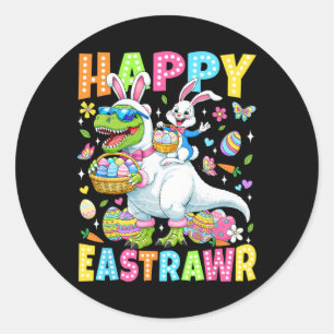 Pegatina Redonda Divertido Feliz Eastrawr Niño Pequeño T-rex Pascua