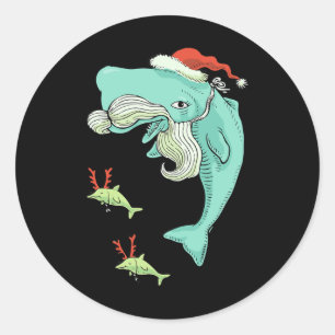 Pegatina Redonda Divertido Feliz Navidad Océano ballena Santa Claus