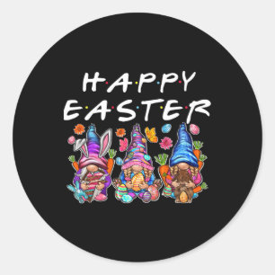 Pegatina Redonda Divertido Feliz Pascua Tres Amigos Gnome Niños De