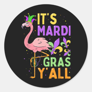 Pegatina Redonda Divertido Fiesta de Carnaval Idea Flamingo Mardi G