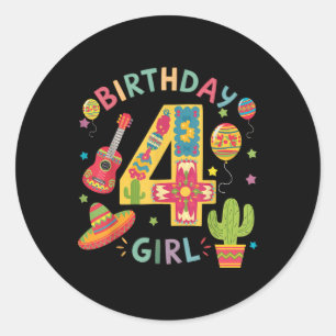 Pegatina Redonda Divertido Fiesta temática mexicano 4 cumpleaños Fi