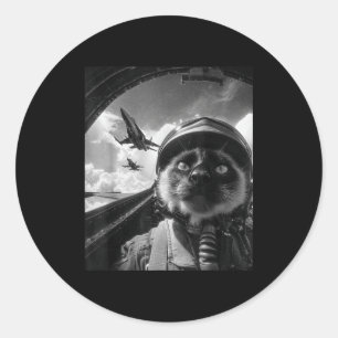 Pegatina Redonda Divertido Gato de Avión Piloto de Jet Selfie Siamé